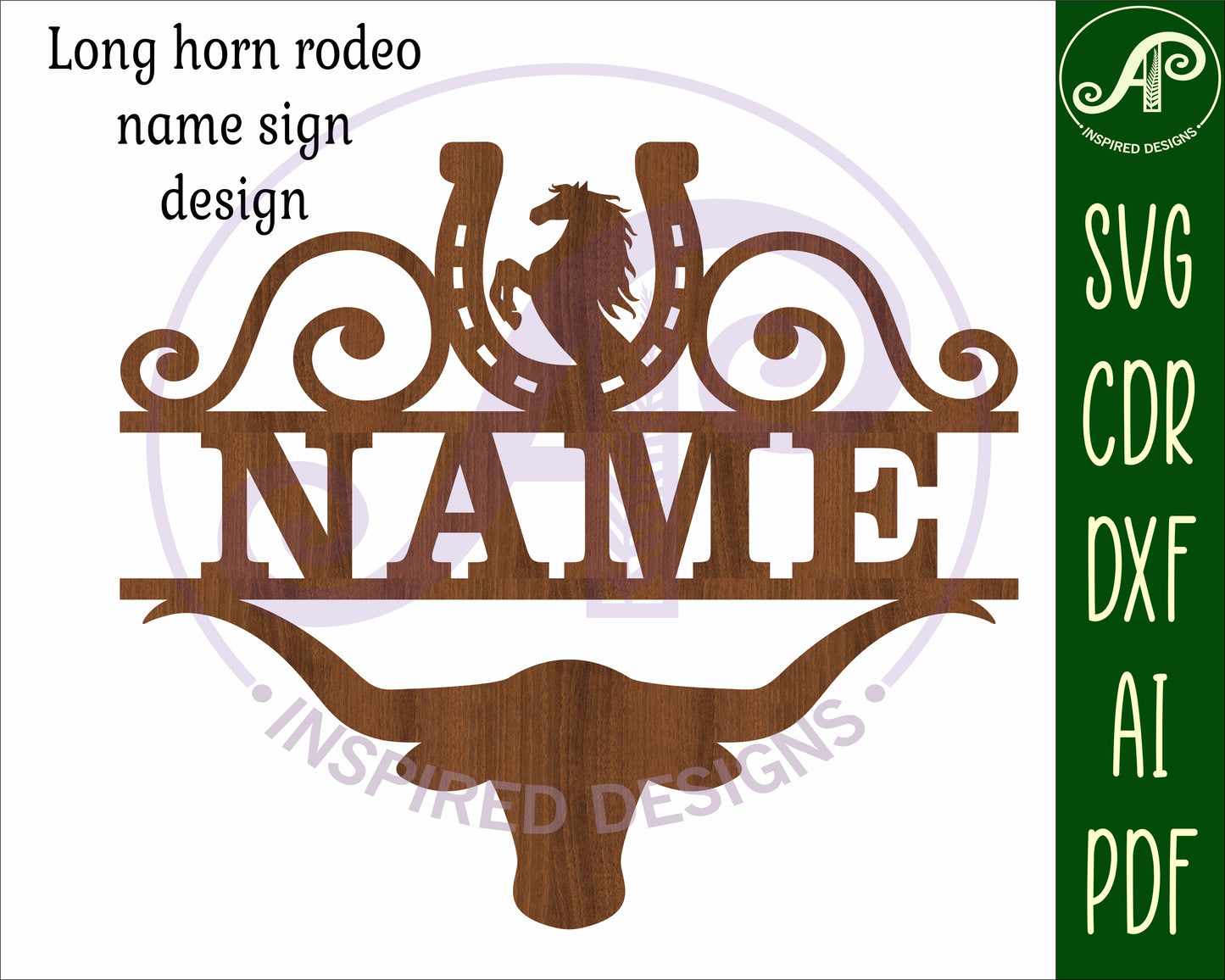 long horn cowboy rodeo design shape name sign SVG / DXF / AI / PDF / CDR