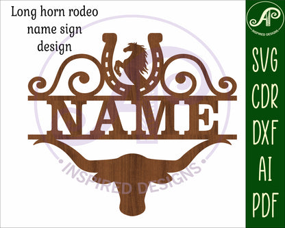 long horn cowboy rodeo design shape name sign SVG / DXF / AI / PDF / CDR