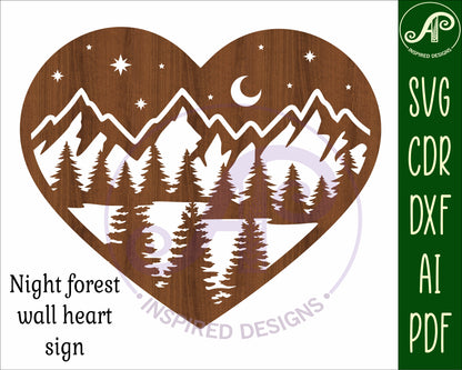 Night forest heart wall sign design SVG / DXF / AI / PDF / CDR