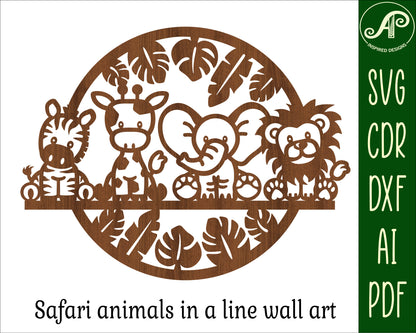 Cute safari animals in a row wall sign design SVG / DXF / AI / PDF / CDR