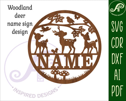 Woodland deer name wall sign. SVG / DXF / AI / PDF / CDR