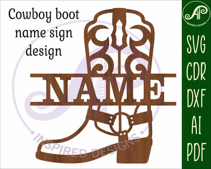 Cowboy boot design shape name sign SVG / DXF / AI / PDF / CDR