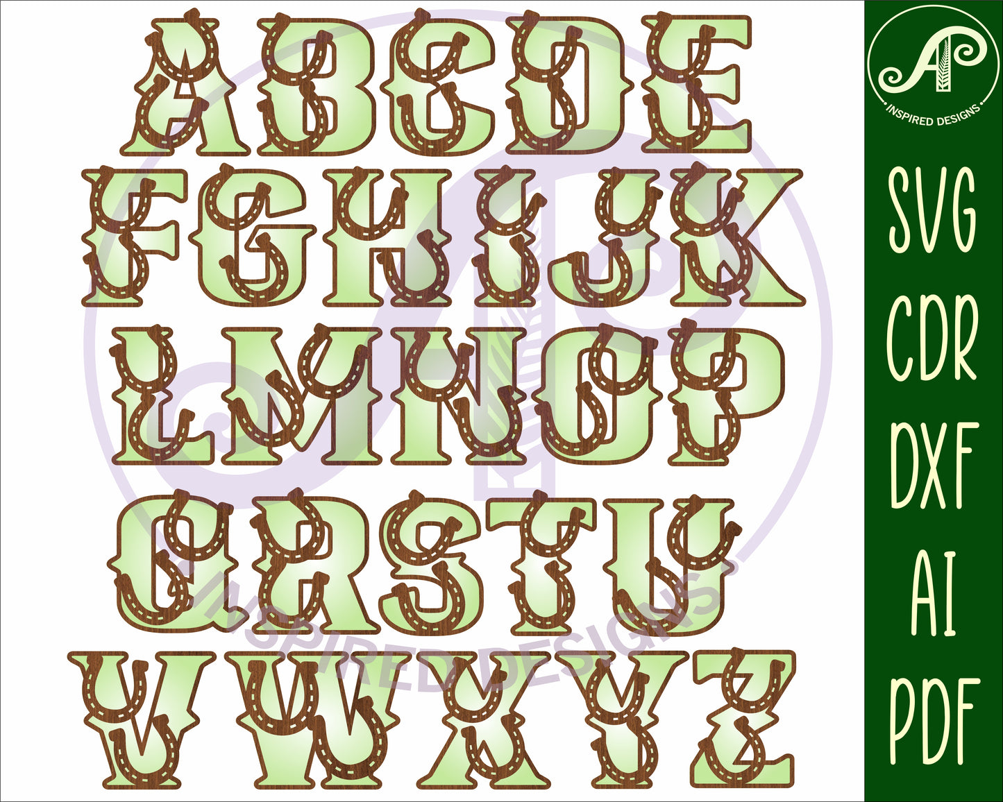 Horse shoe rodeo alphabet letter set. 26 letter options