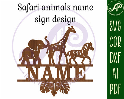 Safari animals name sign SVG / DXF / AI / PDF / CDR