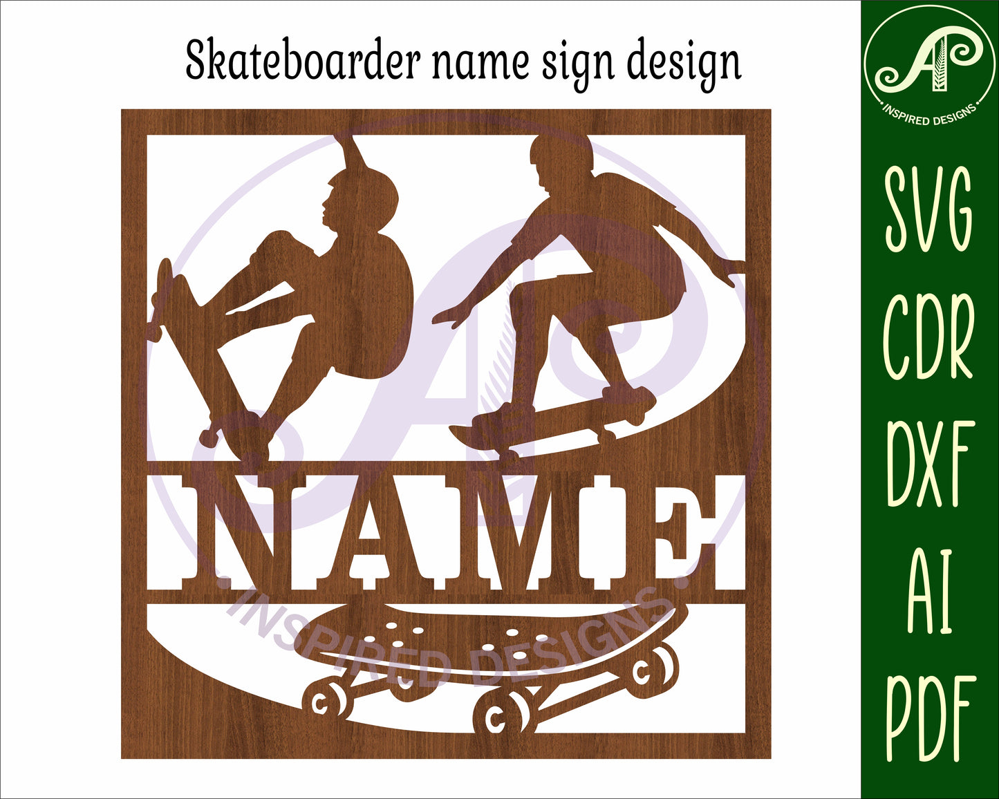 Skateboarder name wall sign. SVG / DXF / AI / PDF / CDR