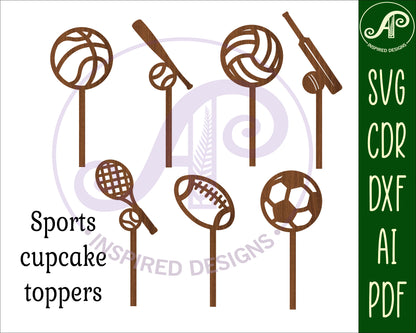 Sports ball cupcake topper design SVG / DXF / AI / PDF / CDR