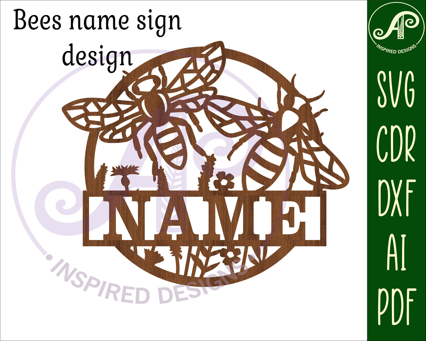 Detailed bees name wall sign. SVG / DXF / AI / PDF / CDR