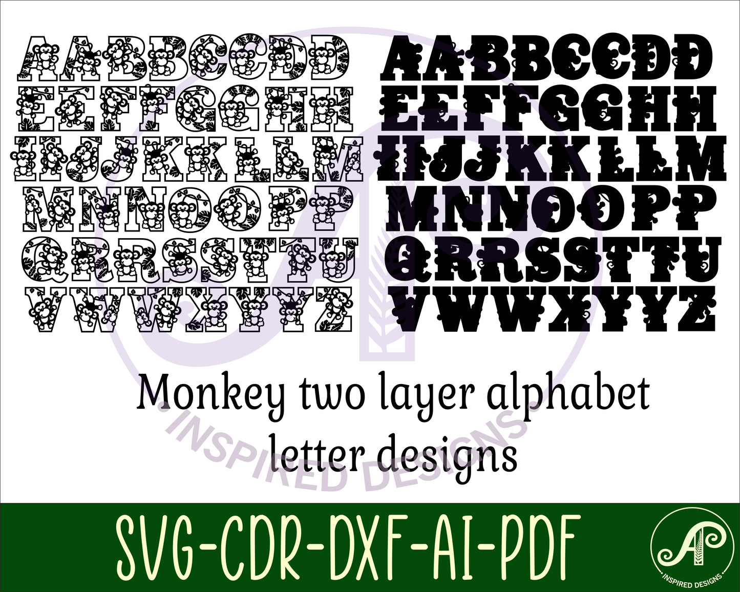 Monkey alphabet letter set. 47 letter options