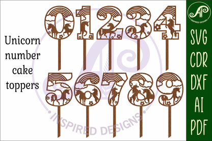 Unicorn number cake toppers design SVG / DXF / AI / PDF / CDR