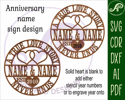 A true love story name wall sign. SVG / DXF / AI / PDF / CDR