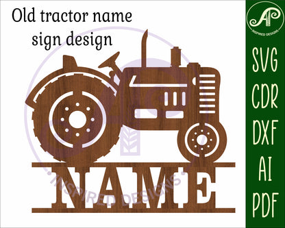 Older Tractor shape name sign SVG / DXF / AI / PDF / CDR