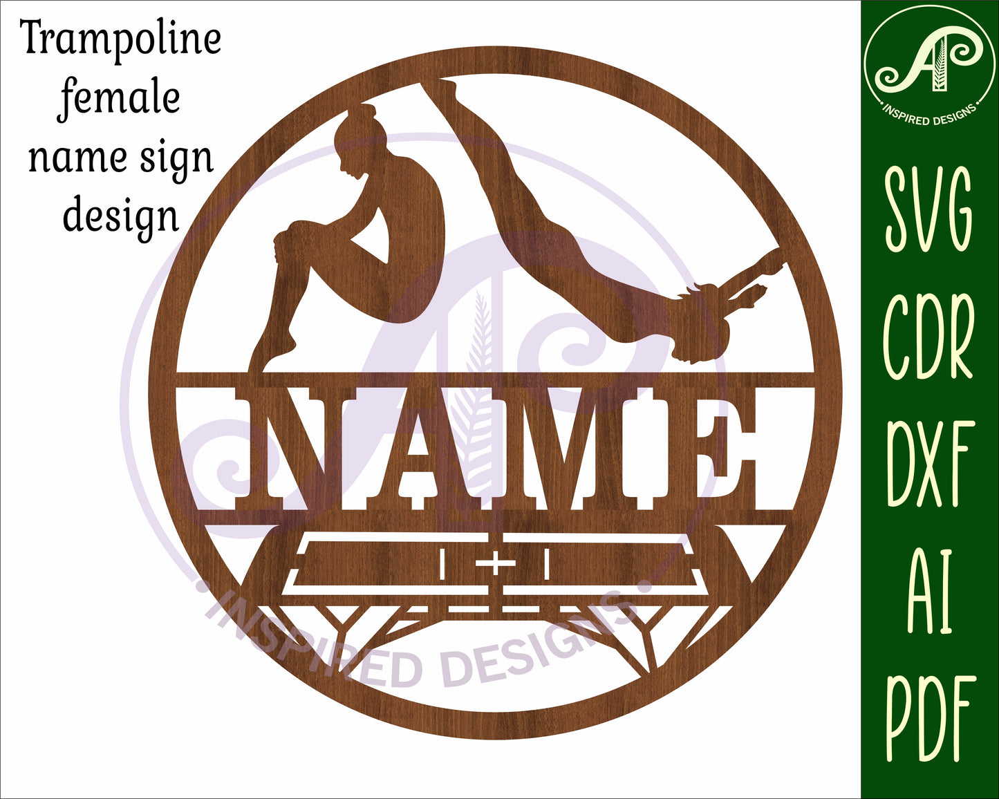 Trampoline female name wall sign. SVG / DXF / AI / PDF / CDR