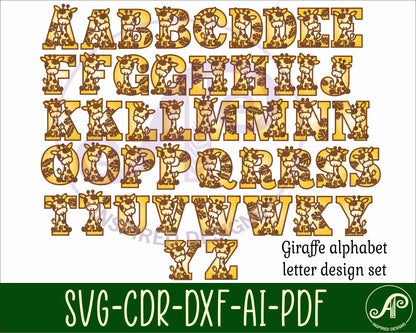 Giraffes alphabet letter set. 45 letter options