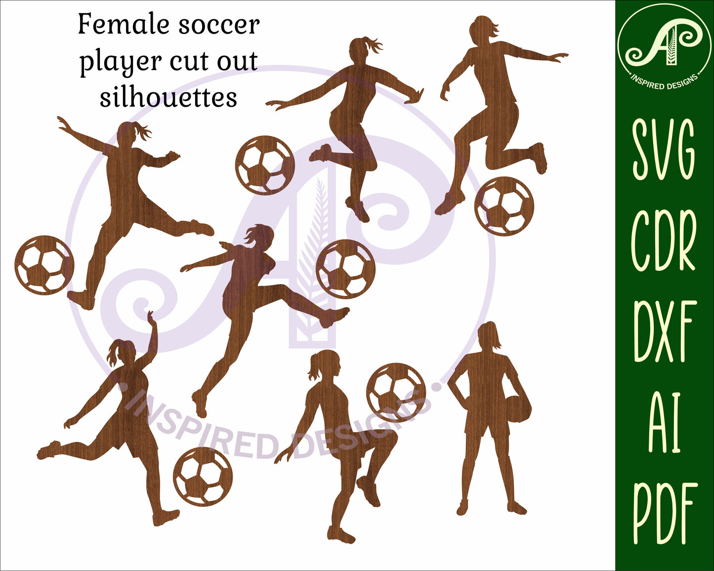 Soccer female players designs, 7 silhouette shapes