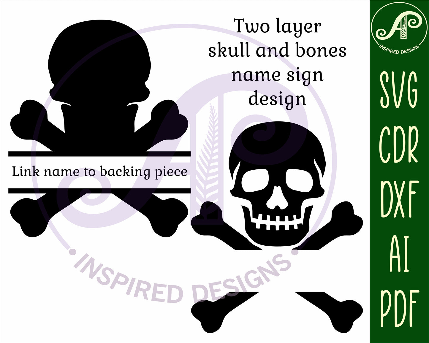 Skull and bones two layer shape name sign design 2 SVG / DXF / AI / PDF / CDR