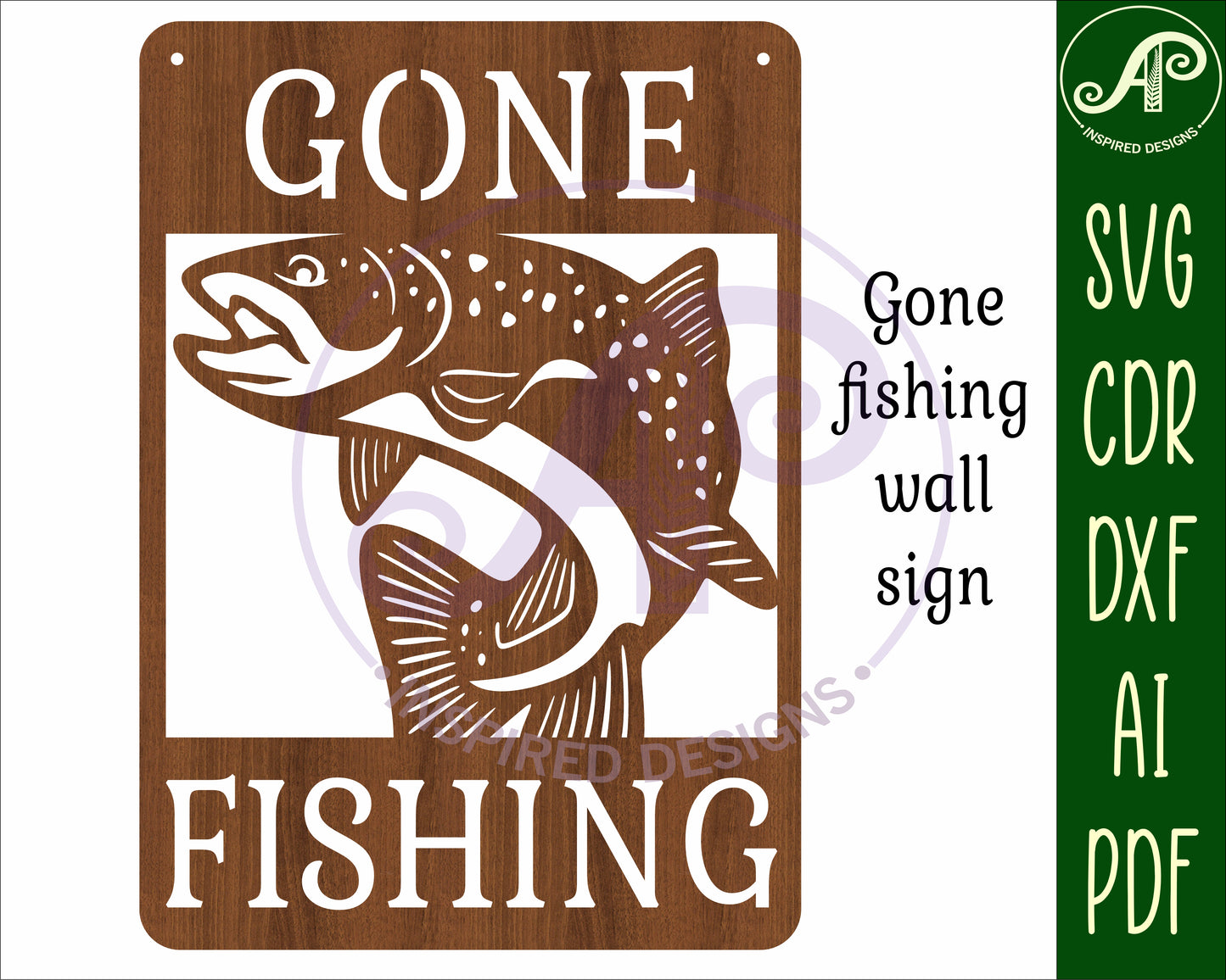 Gone fishing wall sign design SVG / DXF / AI / PDF / CDR