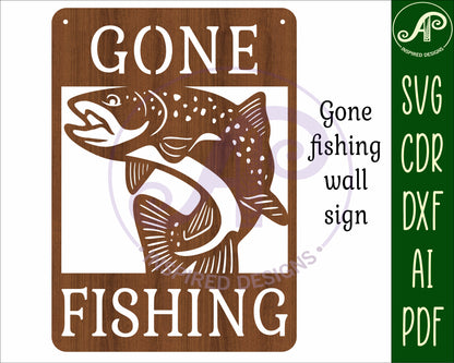 Gone fishing wall sign design SVG / DXF / AI / PDF / CDR