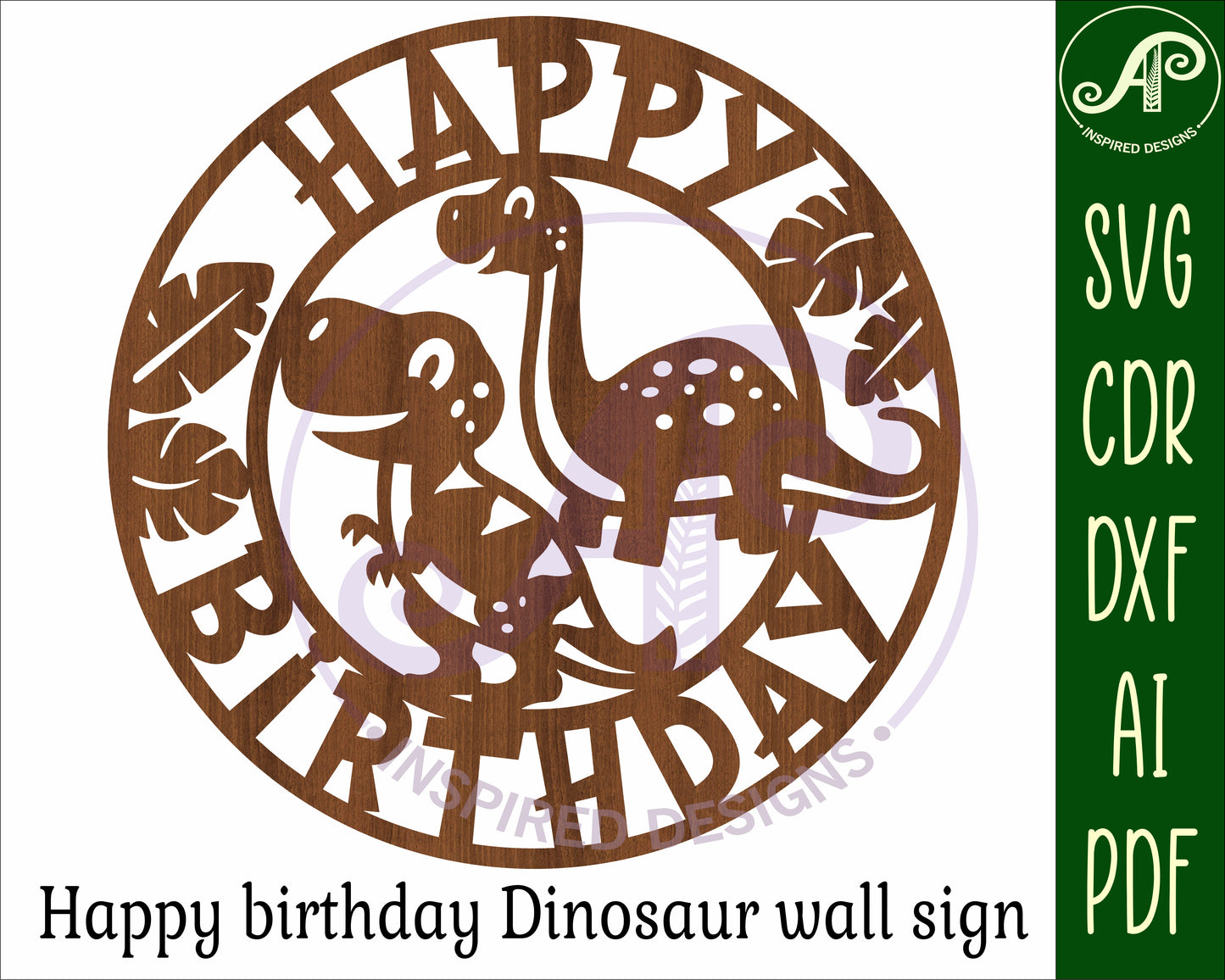 Happy birthday dinosaur wall sign design SVG / DXF / AI / PDF / CDR