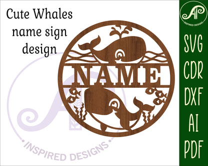 Cute Whales name wall sign. SVG / DXF / AI / PDF / CDR