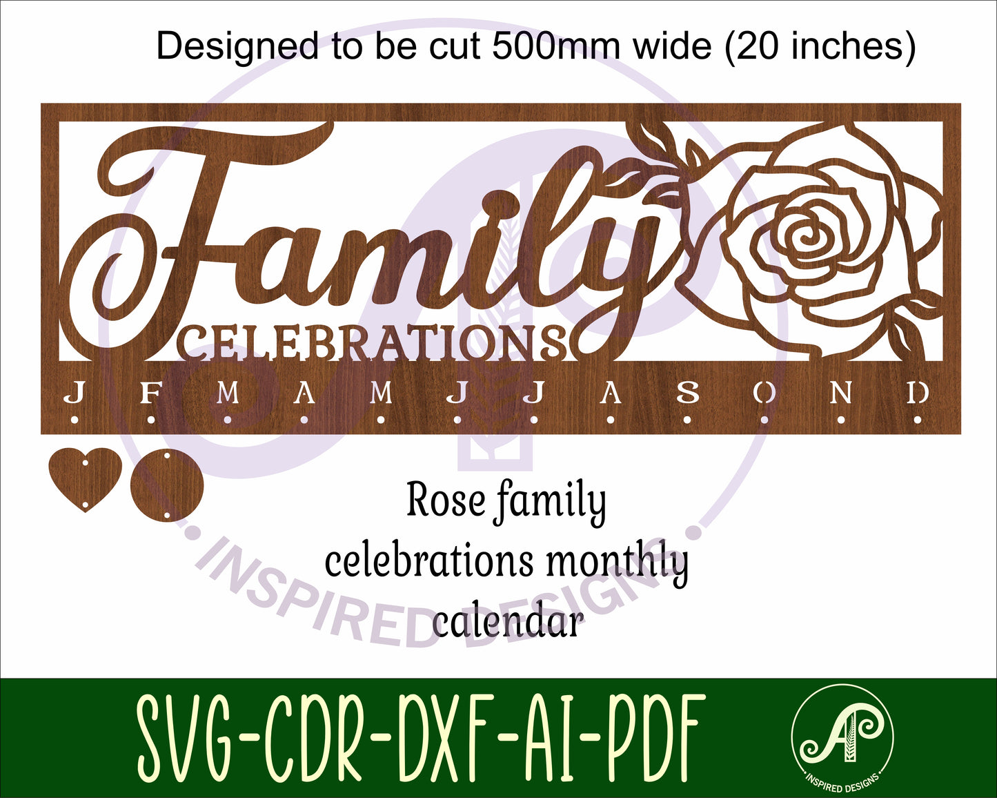 Family birthday calendar rose design  SVG / DXF / AI / PDF / CDR