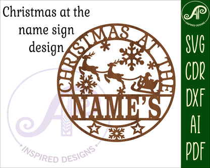 Christmas name wall sign - Santa sleigh. SVG / DXF / AI / PDF / CDR