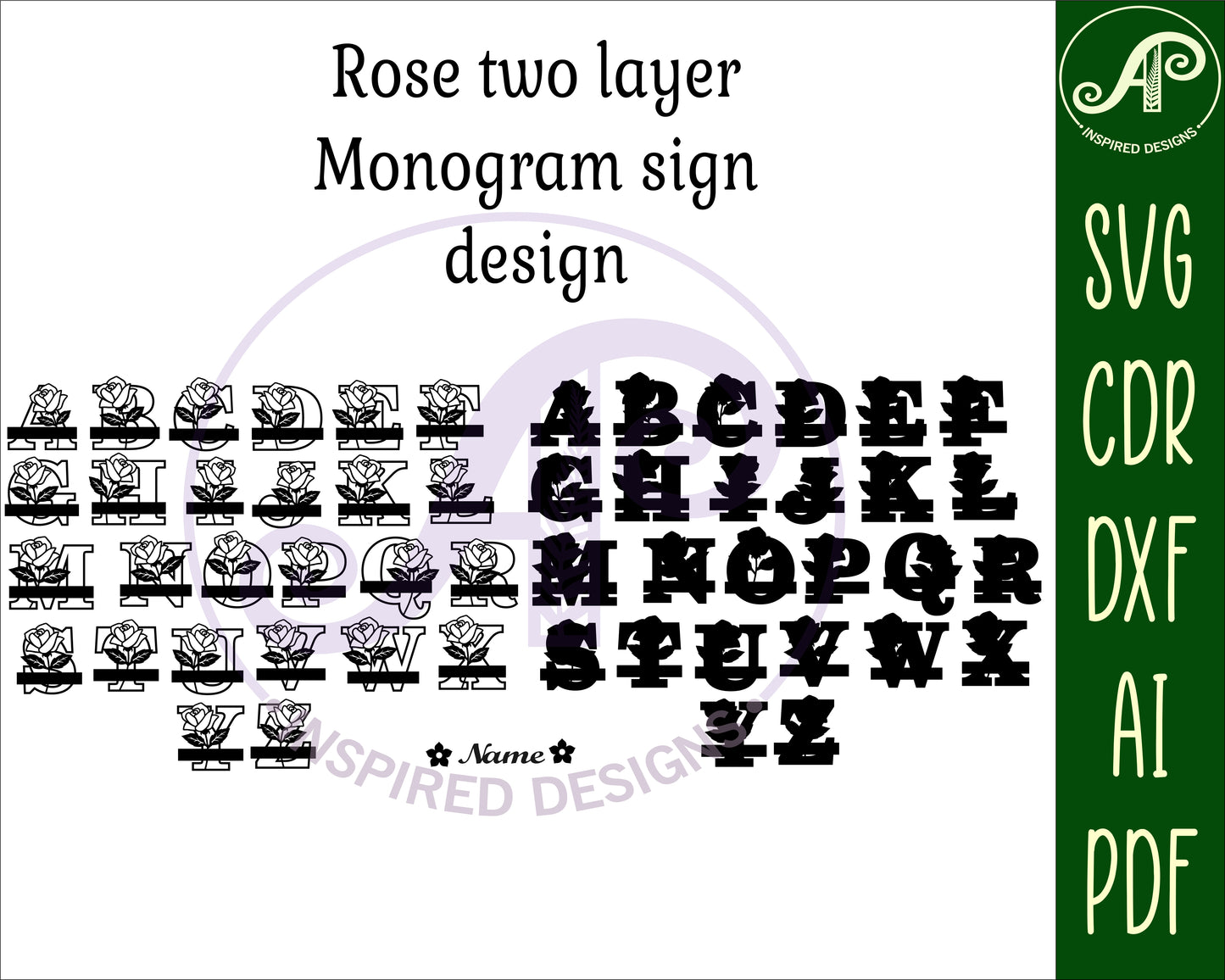 Rose layered monogram sign SVG / DXF / AI / PDF / CDR