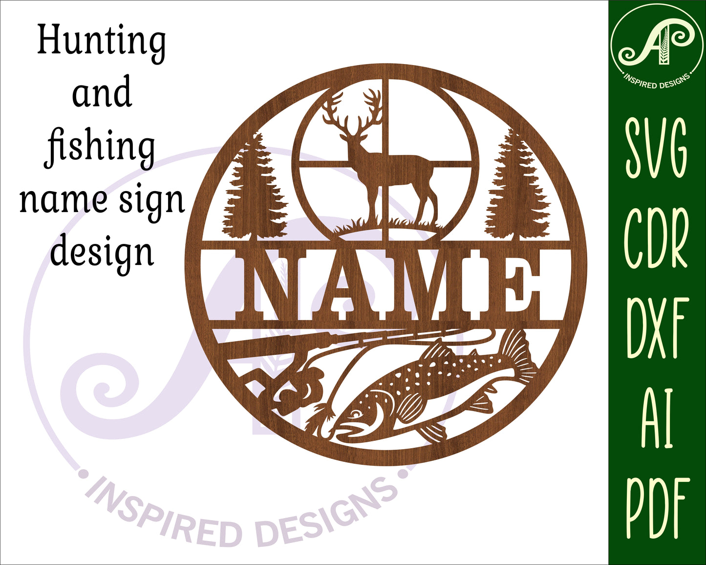 Hunting and fishing name wall sign. SVG / DXF / AI / PDF / CDR