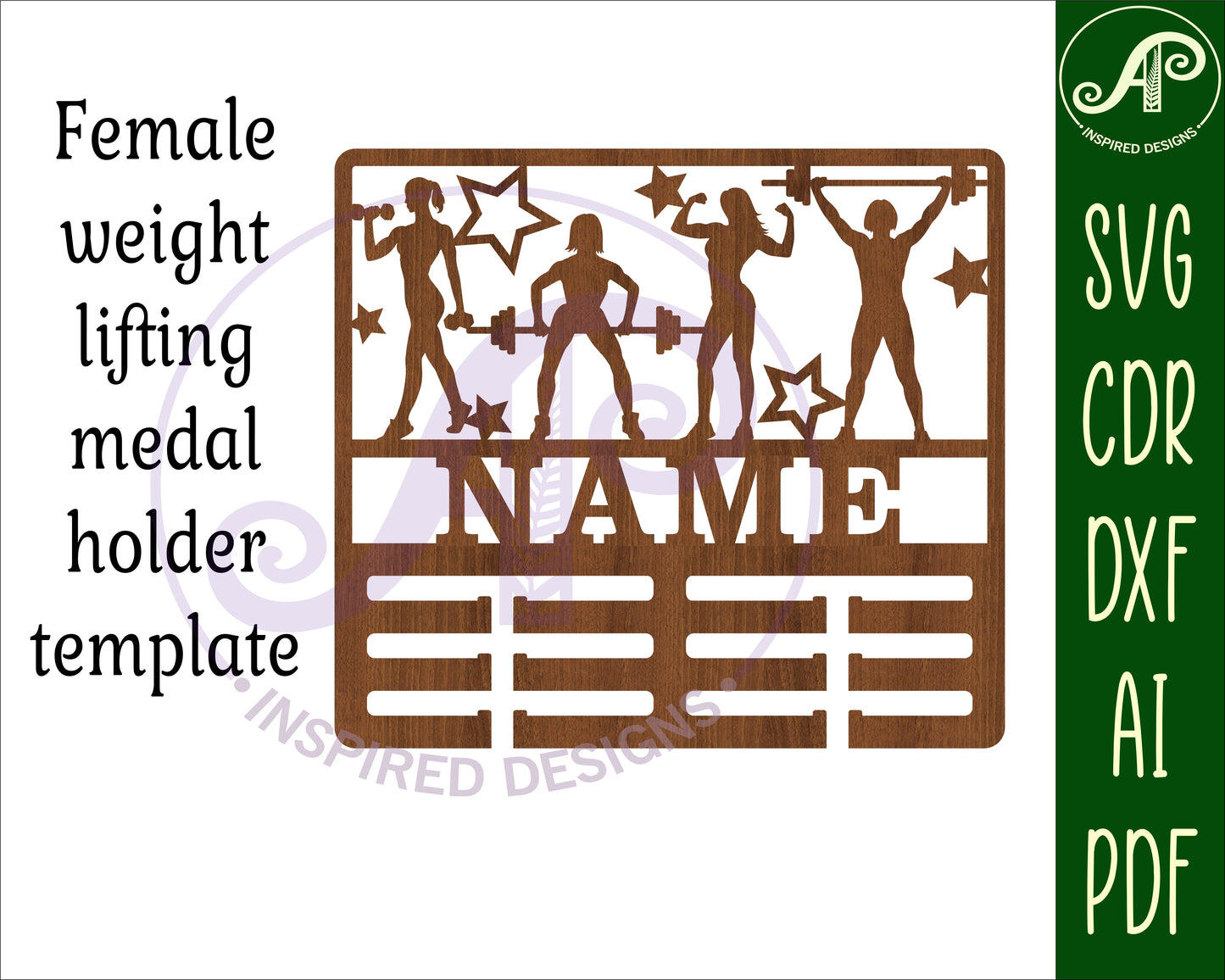 Weightlifter female medal holder sign. SVG / DXF / AI / PDF / CDR