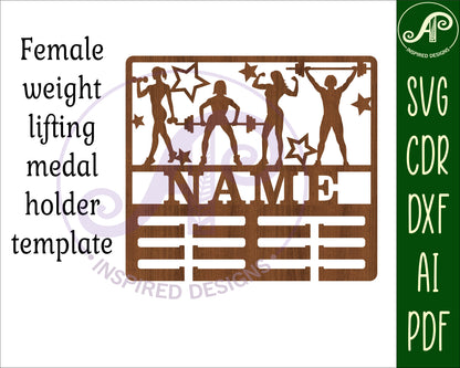 Weightlifter female medal holder sign. SVG / DXF / AI / PDF / CDR