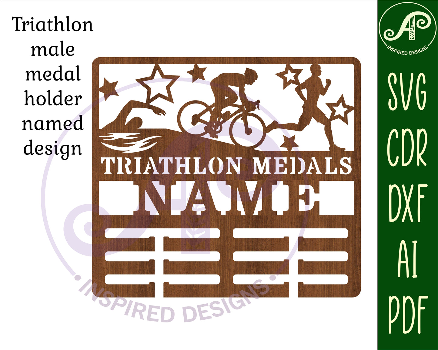 Triathlon male medal holder sign. SVG / DXF / AI / PDF / CDR