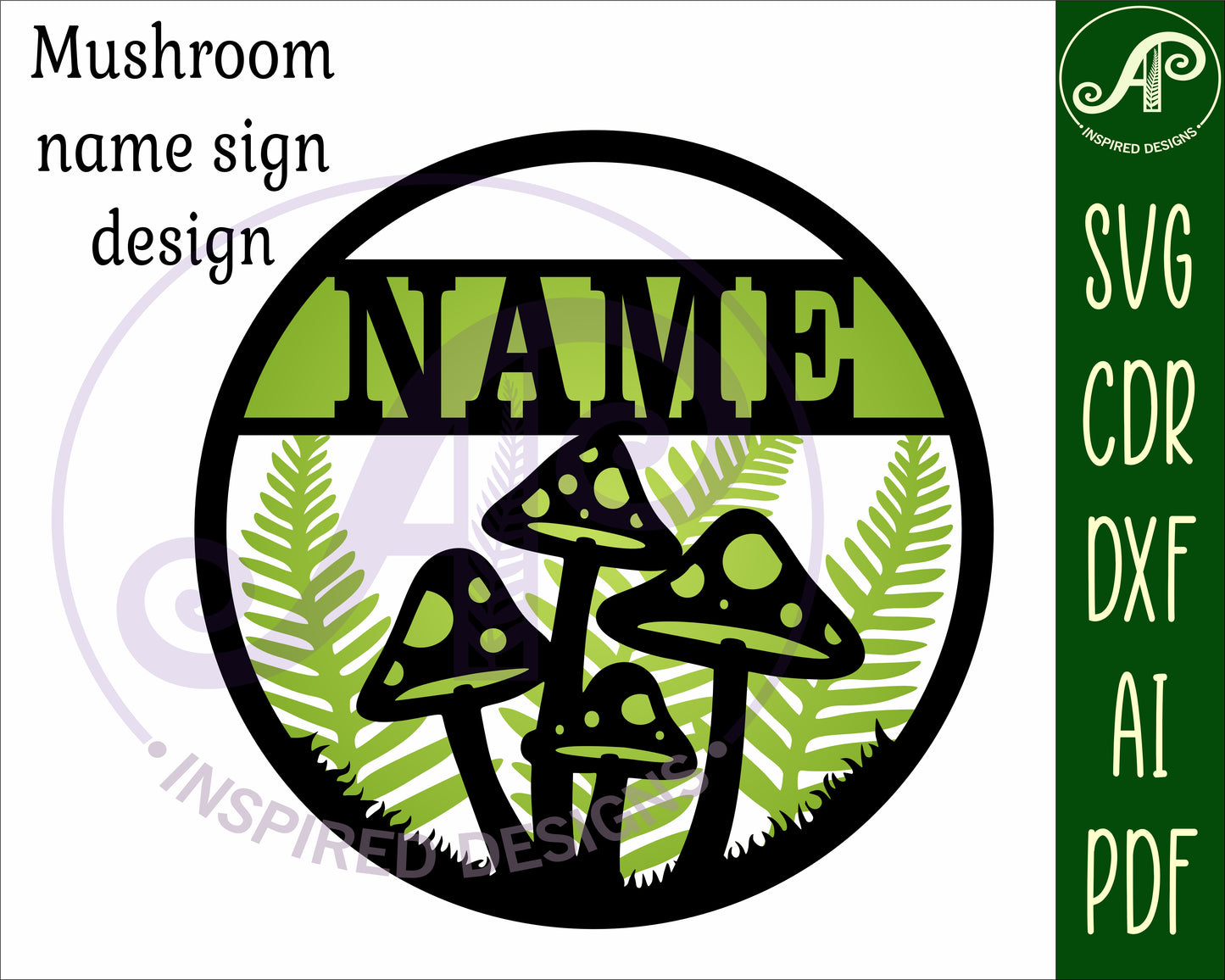 Mushroom layered name wall sign. SVG / DXF / AI / PDF / CDR