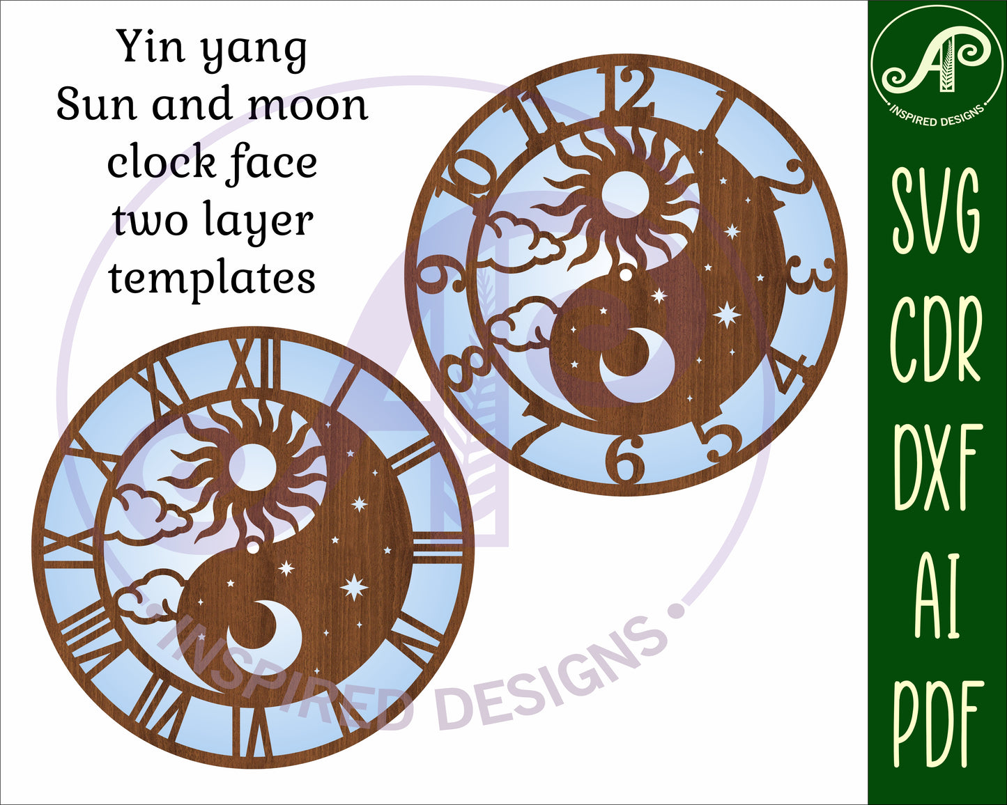 Yin Yang sun and moon wall clock template design