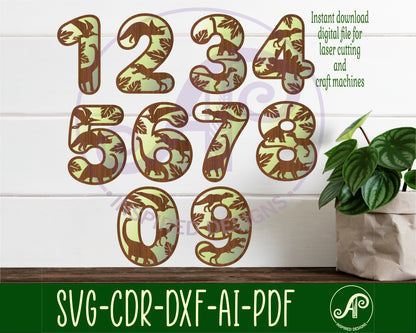 Dinosaur wall numbers set. two layers round style