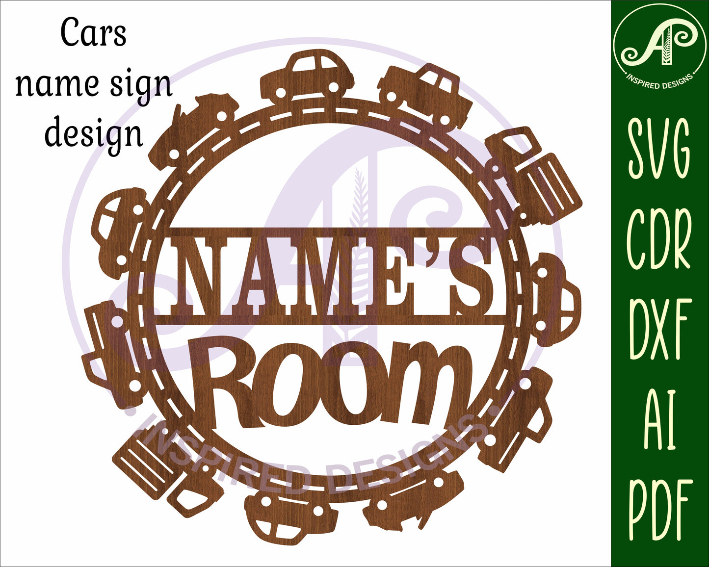 Cute car wreath shape name sign design 2 SVG / DXF / AI / PDF / CDR