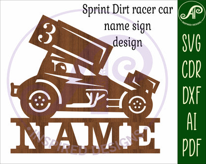 Dirt racer car shape name sign SVG / DXF / AI / PDF / CDR