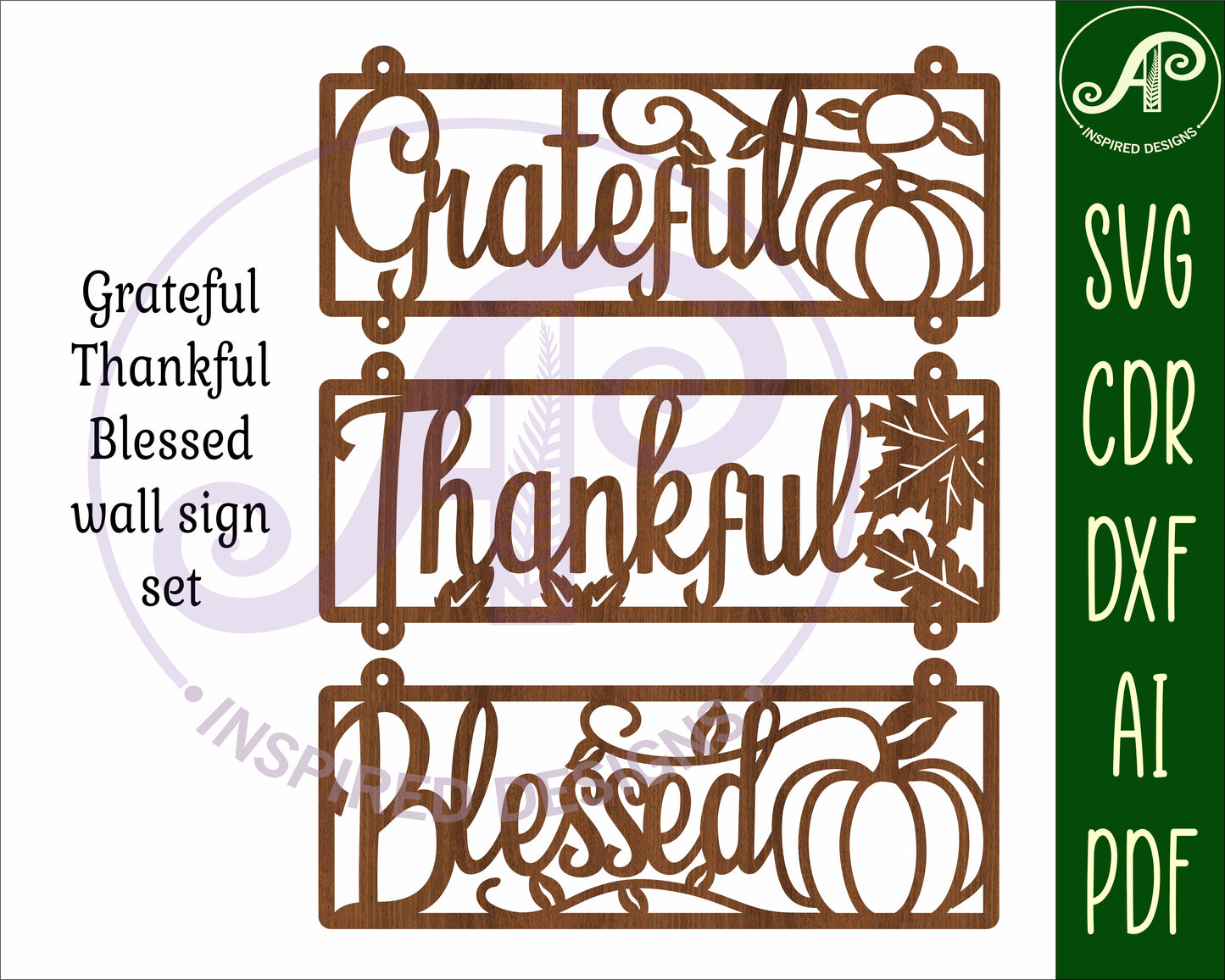 Thanksgiving wall sign Grateful, thankful, blessed design  SVG / DXF / AI / PDF / CDR