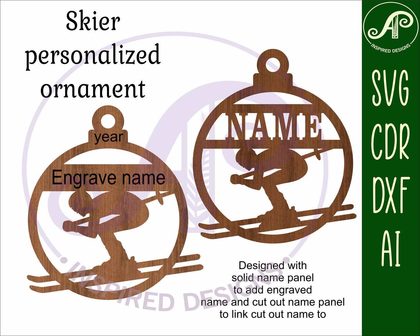 Skier Christmas Ornament SVG laser cut files