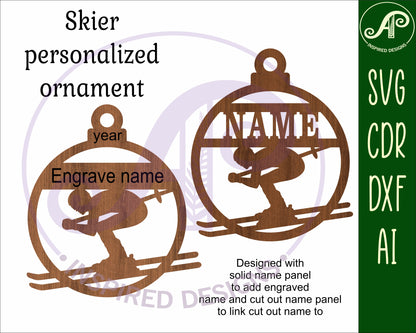 Skier Christmas Ornament SVG laser cut files