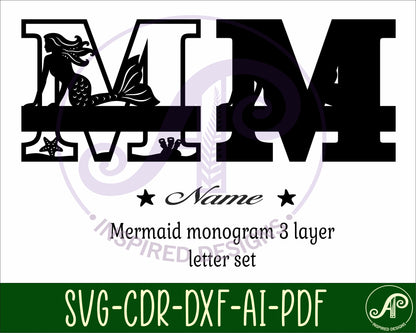 Mermaid layered monogram sign SVG / DXF / AI / PDF / CDR