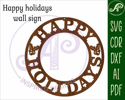 Happy Holidays wreath wall sign design SVG / DXF / AI / PDF / CDR