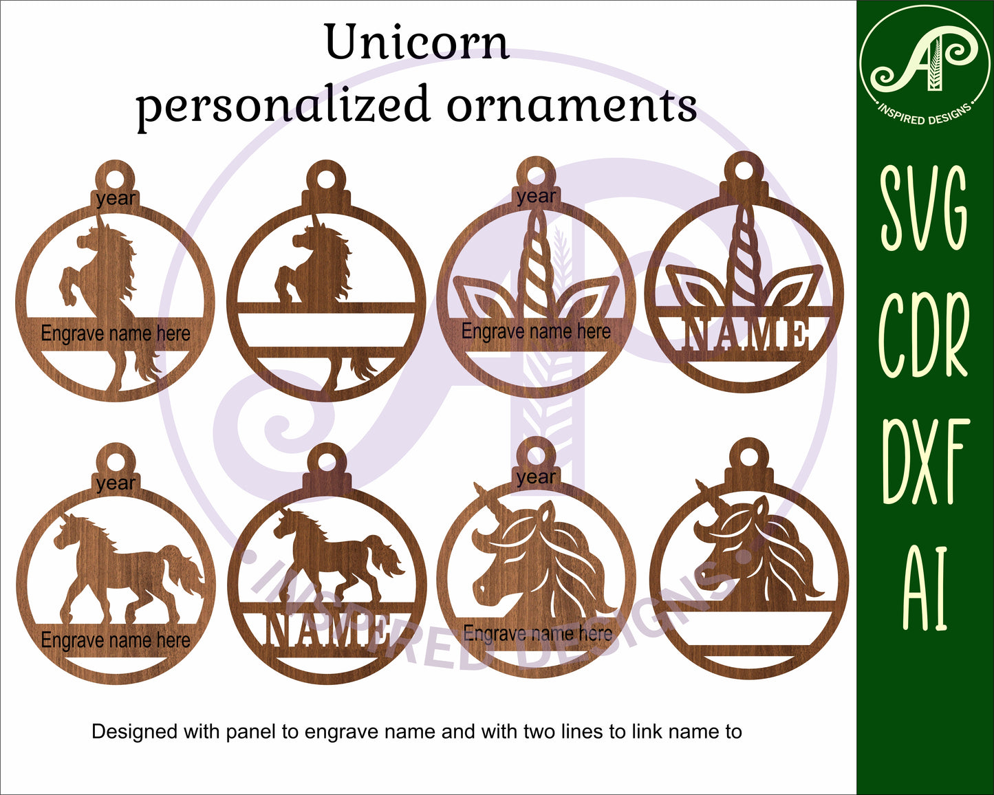 Unicorns Christmas Ornaments SVG laser cut files