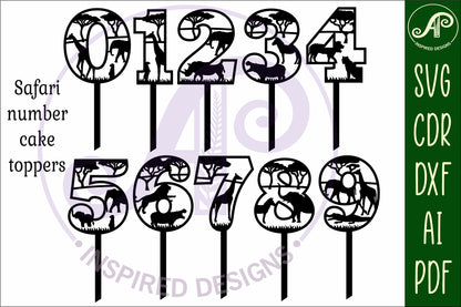 Safari animal number cake toppers design SVG / DXF / AI / PDF / CDR