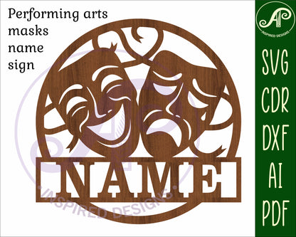 Performing arts masks name wall sign. SVG / DXF / AI / PDF / CDR