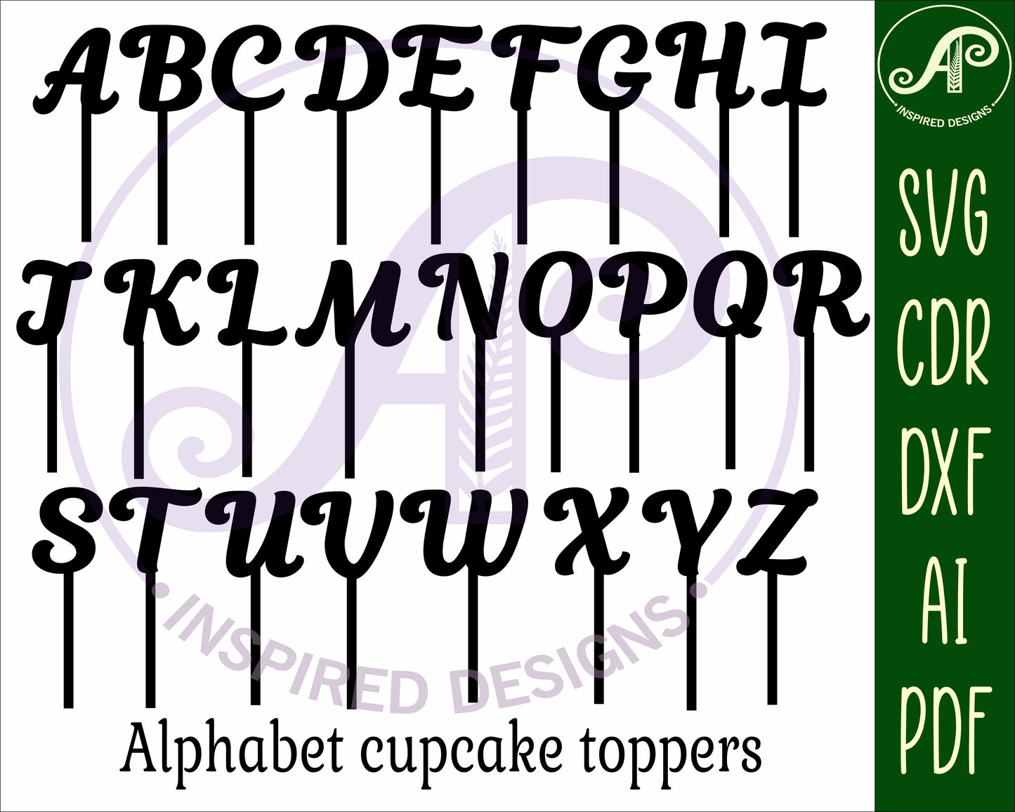 Girly alphabet cupcake topper designs SVG / DXF / AI / PDF / CDR