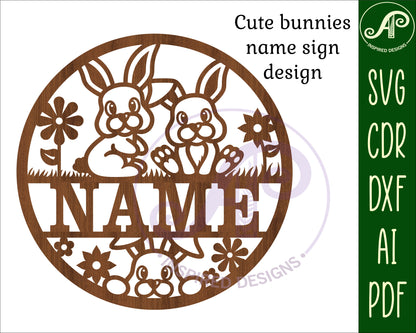 Cute bunny name wall sign. SVG / DXF / AI / PDF / CDR