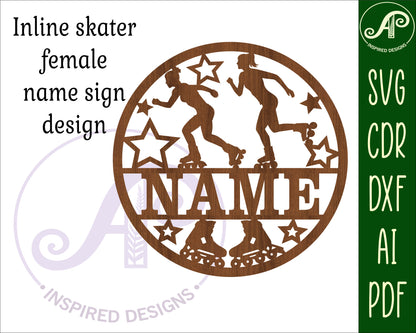 Inline skater female name wall sign. SVG / DXF / AI / PDF / CDR