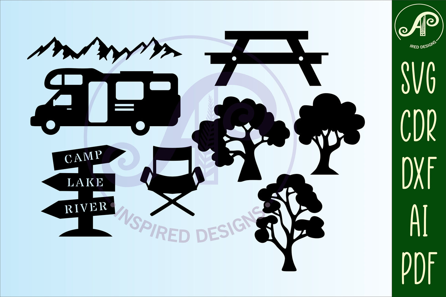 Camping designs, 18 silhouette shapes