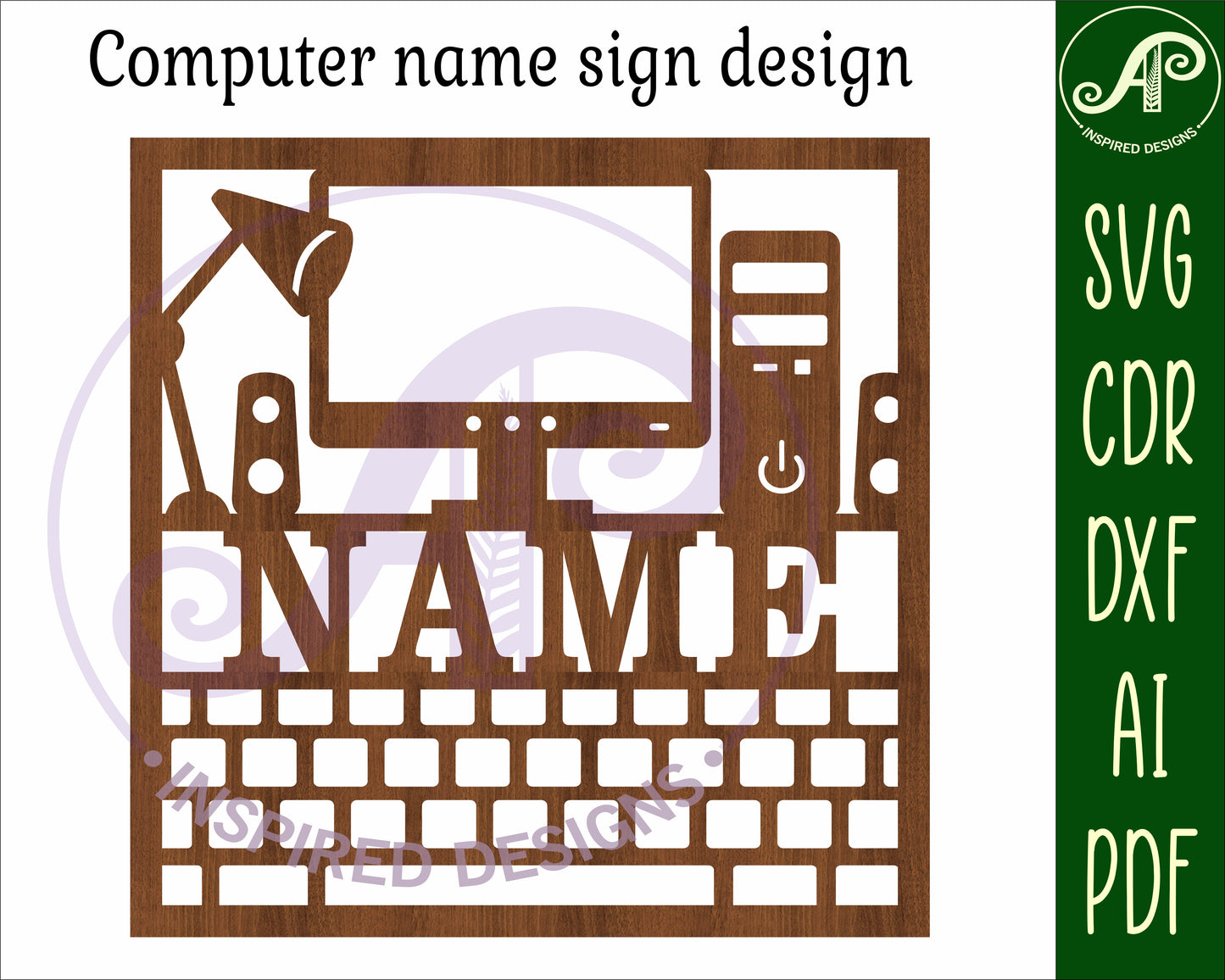 Computer square name wall sign. SVG / DXF / AI / PDF / CDR