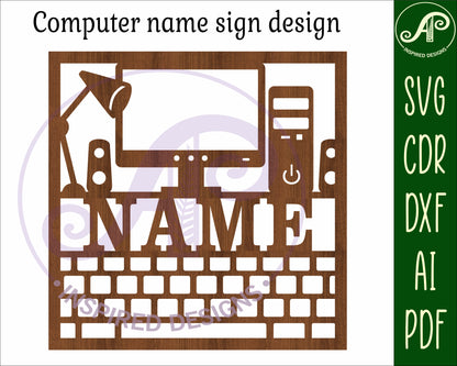 Computer square name wall sign. SVG / DXF / AI / PDF / CDR