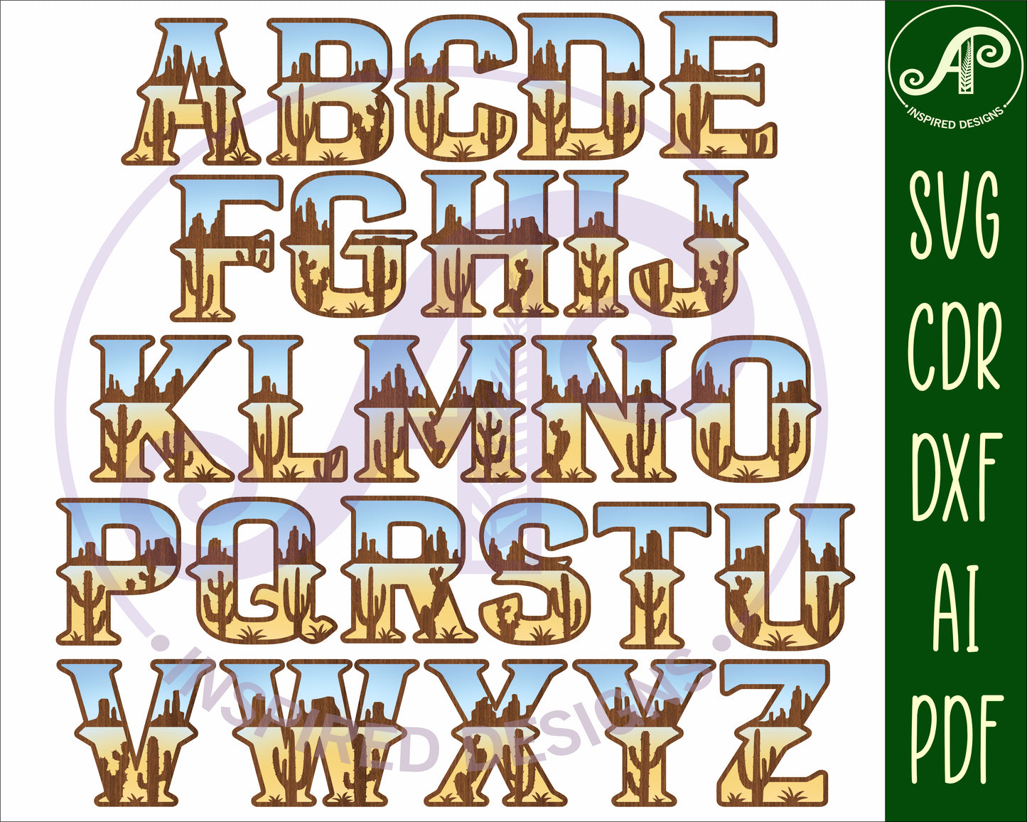 Western scene rodeo alphabet letter set. 26 letter options